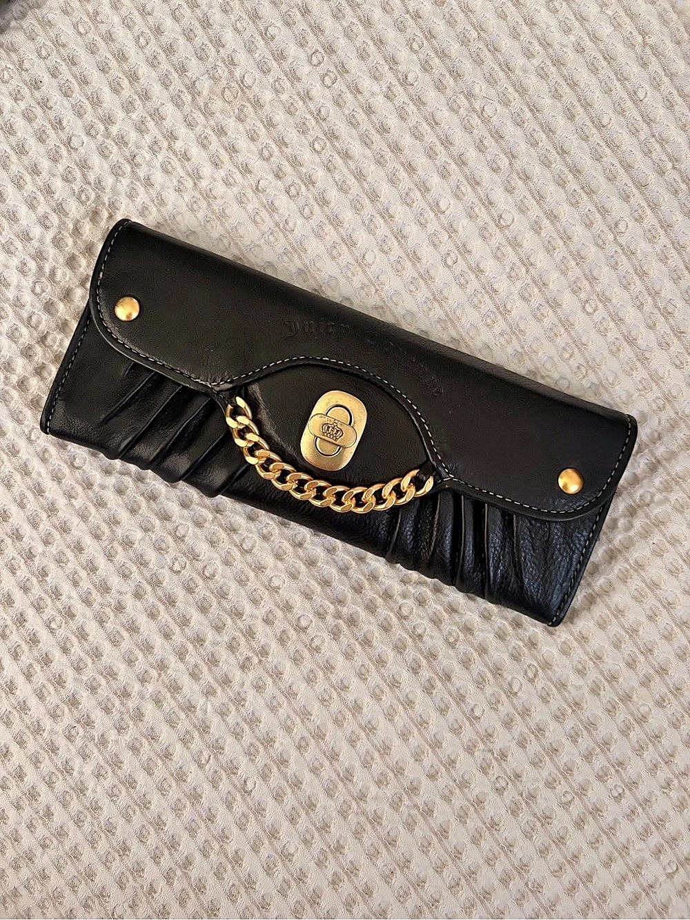 Vintage Y2K Juicy Couture Black Leather Gold Chain Clutch Wallet